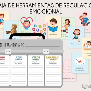Caja de herramientas de regulación emocional, habilidades de afrontamiento, autorregulación, póster de sentimientos, tarjetas de ansiedad, rincón de la calma, aprendizaje socioemocional.