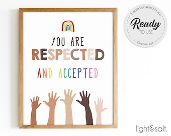 Diversity poster classroom, Inclusive classroom decor, Diversity poster, equity and trusts, school counselor office decor, You are respected