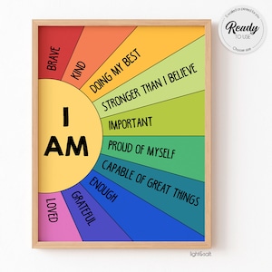 Positive Affirmationen für Kinder Poster, I am Poster, Notizen an sich selbst, Gefühlsposter, Cool Down Corner, Motivationsposter, Klassenzimmer Deko