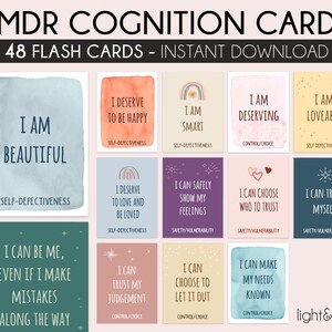 Tarjetas de cognición EMDR, tarjetas de pensamiento positivo, creencias positivas, Tarjetas de estrategia de afrontamiento, Alivio de la ansiedad, psicología social, terapia de trauma