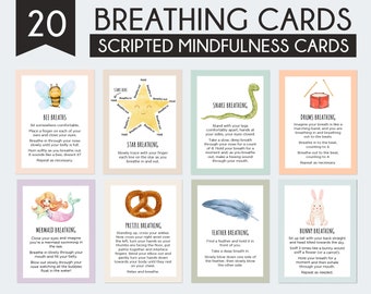 Mindfulness Breathing Cards for kids, Anxiety relief, Coping skills, calming corner, School counselor, psychology, SEL, zones of regulation