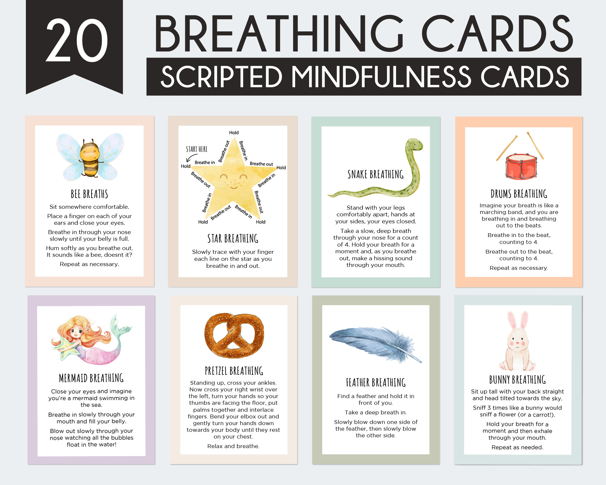 Mindfulness Breathing Cards for Kids Anxiety Relief Coping - Etsy Australia