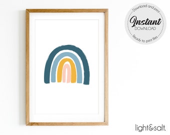 Blue Rainbow Nursery Art Print, Playroom Decor (Digital Download)