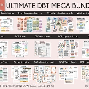 DBT Bundle, 60% off, DBT therapy, social emotional learning, therapy worksheet, DBT skills, therapy resources, emotional regulation, bpd