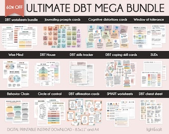 DBT Bundle, 60% off, DBT therapy, social emotional learning, therapy worksheet, DBT skills, therapy resources, emotional regulation, bpd
