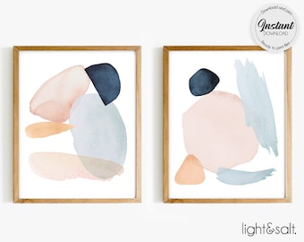 Set of 2 Abstract Art Prints, Watercolor abstract modern art, Office decor, Modern Watercolor Painting, Gallery Abstract Shapes, Boho print