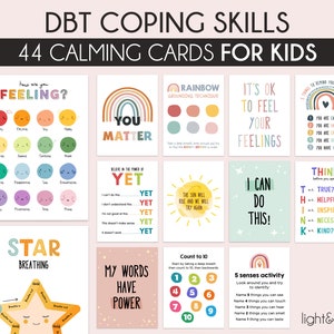 Tarjetas de habilidades de afrontamiento para calmar a los niños, técnica de conexión a tierra, consejero escolar, respiración consciente, herramienta terapéutica, alivio de la ansiedad, gratitud, aprendizaje socioemocional