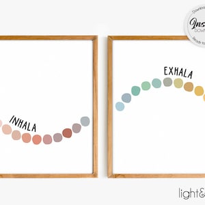 Inhale exhale, Spanisches Set mit 2 Drucken, inhala y exhala, Therapie-Bürodekor, Ratgeber-Bürodekor, Poster für psychische Gesundheit, Achtsamkeit