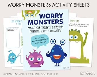 Worry Monster Activity book, Anxiety worksheets, Coping skills for kids, zones of regulation, social emotional learning, CBT worksheets, DBT