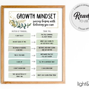 Growth mindset reframe your thoughts poster, therapy office decor, Challenging Negative thoughts, CBT poster, Counselor office decor