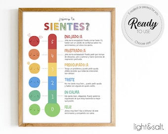 Termómetro de sentimientos, emociones, Feelings thermometer, Calm down corner, Self regulation, therapy, Zones of regulation, spanish