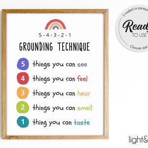 Grounding technique poster, Anxiety relief, Mental Health poster, School counselor, Office Decor, Therapy office decor, zones of regulation