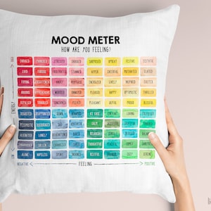 Mood Meter Pillow, Feelings chart, Wheel of emotions throw pillow case, counselor, therapy office decor, calm down corner, therapist gift