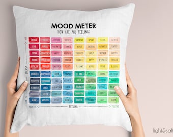 Mood Meter Pillow, Feelings chart, Wheel of emotions throw pillow case, counselor, therapy office decor, calm down corner, therapist gift