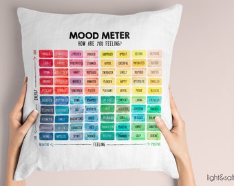 Mood Meter Pillow, Feelings chart, Wheel of emotions throw pillow case, counselor, therapy office decor, calm down corner, therapist gift