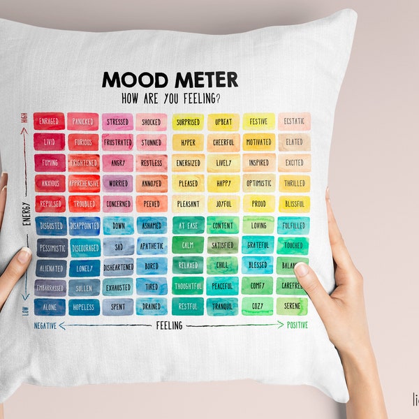Almohada con medidor de estado de ánimo, tabla de sentimientos, funda de almohada con rueda de emociones, consejero, decoración para consultorio de terapia, rincón de calma, regalo para terapeuta