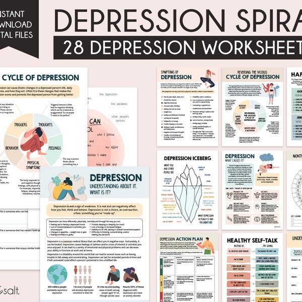 Die Depressionsspirale Arbeitsblätter, Depression, Angst Arbeitsblätter, Therapie Arbeitsblätter, Wachstum Denkweise, Selbstwertgefühl Arbeitsblatt, DBT, CBT