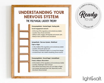 Nervous system poster, Polyvagal theory, polyvagal ladder, Human Brain poster, Mental health poster, Therapy Office Decor, Counseling office