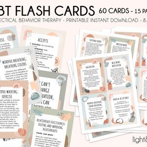 DBT Flash-kaarten, 60 angst-coping-kaarten, zelfhulpkaarten, coping-vaardigheden-kaarten, aardingskaarten, geestelijke gezondheid, sociale psychologie, CGT-kaarten
