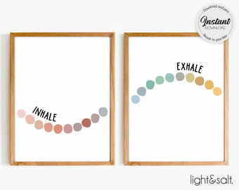 Inhale exhale print, Set of 2 prints, Therapy office decor, Counselor office decor, Mental health poster, mindfulness poster, calming corner