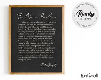 The Man in the Arena Poster, Theodore Roosevelt Quote, Inspirational Sign
