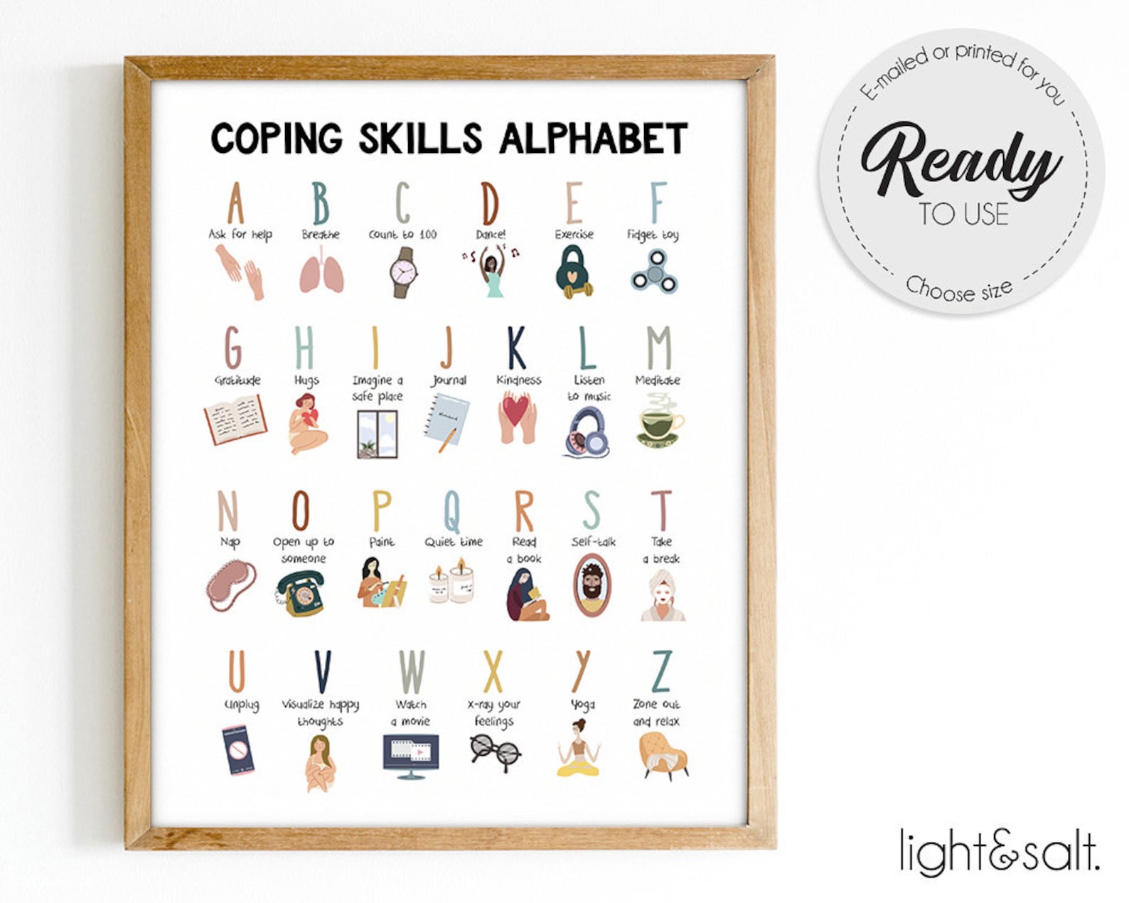 Coping Skills Alphabet Print Self Care Checklist Calm Down Etsy