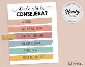 Spanish, dónde está la consejera, School Counseling Office Sign Door, Where is the counselor, School counselor office, Therapy office decor