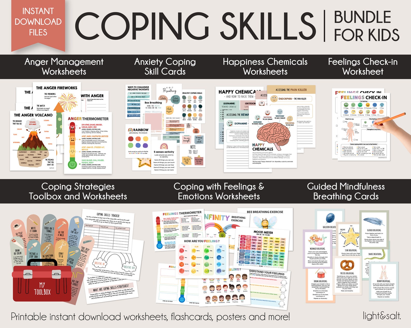 Coping Skills Bundle for Kids and Teens, Kids Anxiety Toolbox Bundle ...