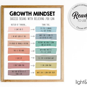 Growth mindset reframe your thoughts poster, therapy office decor, Challenging Negative thoughts, CBT poster, Counselor office decor