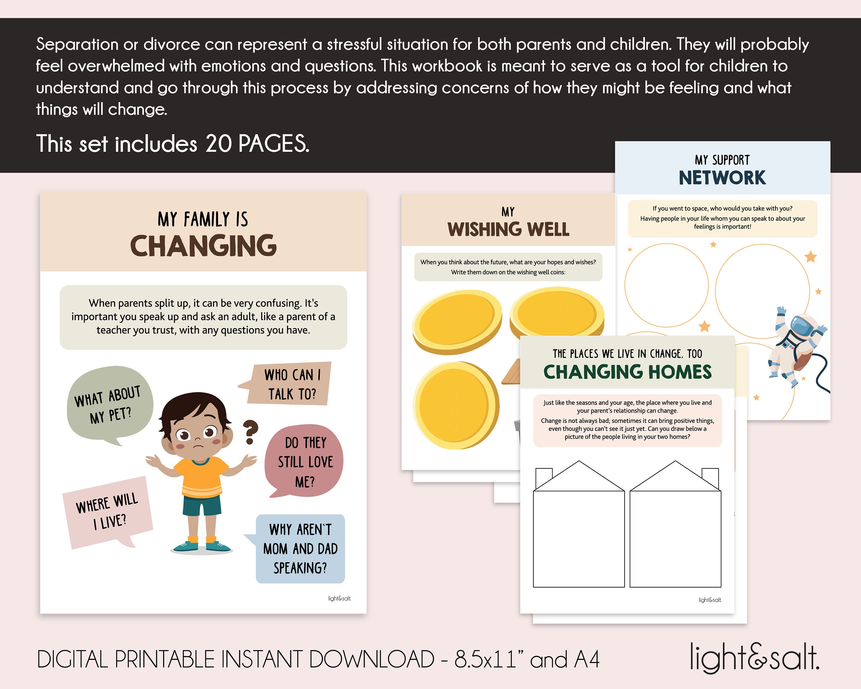 Divorce Worksheets for Kids, Separation Journal, Therapy Worksheets ...