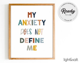 Poster Mijn angst definieert mij niet, poster geestelijke gezondheid, angstposter, therapiekantoorinrichting, gevoelens-poster, counselor kantoorinrichting
