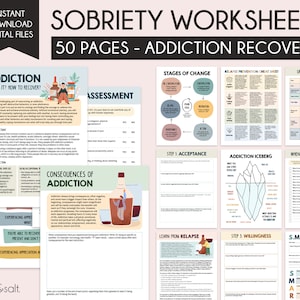 Sobriety Worksheets, therapy workbook, addiction recovery, Relapse Prevention plan, Recovery, AA, Addiction, sober life, stages of change