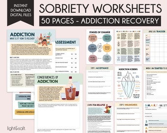 Sobriety Worksheets, therapy workbook, addiction recovery, Relapse Prevention plan, Recovery, AA, Addiction, sober life, stages of change