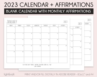 2023 Calendar & Blank Monthly Calendar, Editable PDF Calendar, Printable calendar, Mental health, Therapy office decor, school counselor