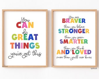 You can do great things, You are braver than you believe, kids poster, Affirmation poster, positive affirmations, I am poster, Set of 2