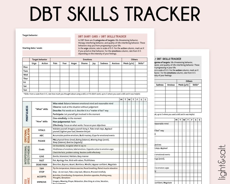 DBT Skills Tracker DBT Diary Card Dialectical Behavior - Etsy