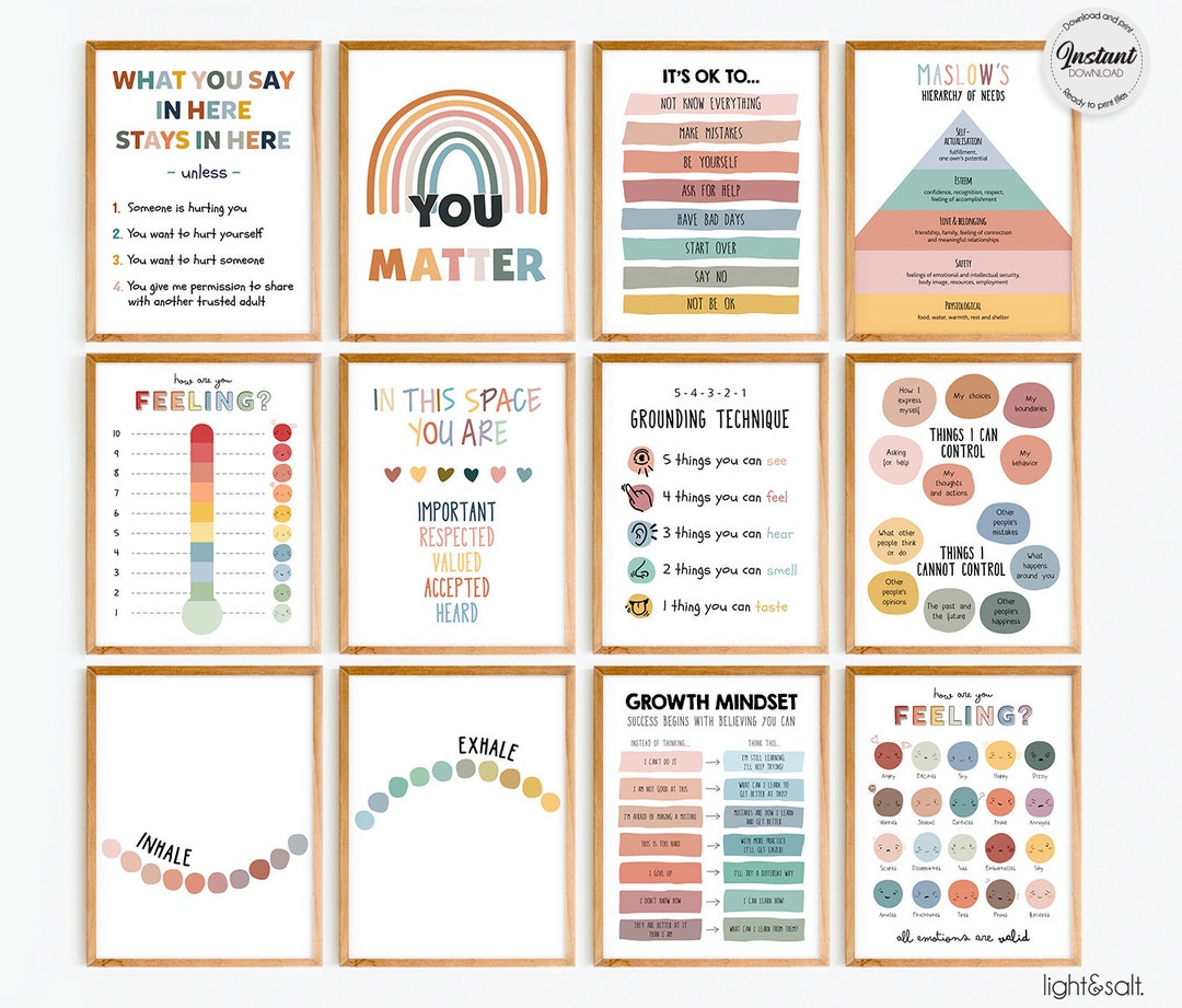 School Counselor Office Decor Set of 12, Mental Health Poster, Therapy ...