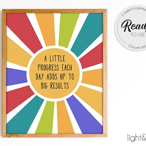 A little progress each day adds up to big results, Growth mindset poster, therapy office decor, Counselor office decor, calming corner, CBT