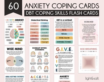 Anxiety coping skills flashcards, DBT cards, Dialectical Behavior Therapy, Distress Tolerance, Borderline personality disorder, Calm corner