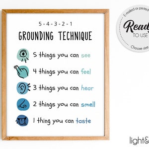Grounding technique, poster, zones of regulation, coping skills poster, Mental Health poster, therapy office decor, school psychologist, CBT