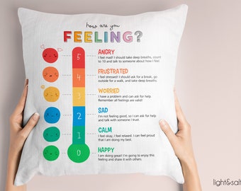 Feelings thermometer Pillow, Feelings chart, Zones of regulation throw pillow case, counselor, therapy office decor, calm down corner