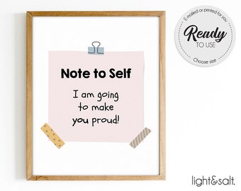 Note to self poster, Make you proud, Therapist office decor, Mental health poster, Self care poster, Be kind to yourself, Mindfulness poster
