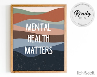 Mental health matters, Mental health poster, therapy office decor, CBT poster, School counselor office decor, calm down corner, boho decor