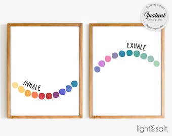 Inhale exhale print, Set of 2 prints, Therapy office decor, Counselor office decor, Mental health poster, mindfulness poster, calming corner