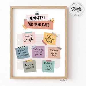 Reminders for hard days, Note to self, Mental health poster, therapist office decor, self care poster, mental health check in, self love