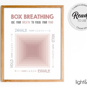 Grounding technique poster, Box breathing, Calm down corner, Anxiety, Mental Health poster, School Psychologist, Therapy Office Decor, CBT