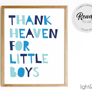 Thank heaven for little boys poster, Nursery print, baby boy room, Typography Wall Art, Playroom decor, Nursery room decor, blue nursery