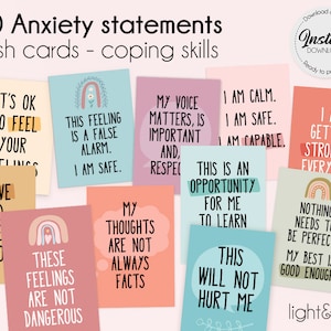 Tarjetas para afrontar la ansiedad, tarjetas para la ansiedad, TCC, tarjetas didácticas de TCD, tarjetas para afrontar el pánico, tarjetas de afirmación de salud mental, zonas de regulación