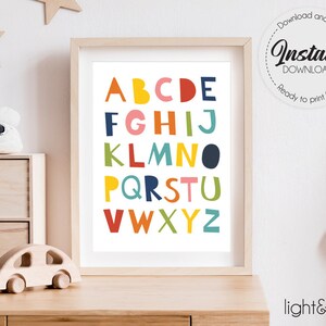 Alphabet poster, ABC wall art, alphabet print, nursery decor printable, Alphabet Art, Colorful alphabet, Kids room decor, 123, rainbow