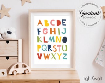 Alphabet poster, ABC wall art, alphabet print, nursery decor printable, Alphabet Art, Colorful alphabet, Kids room decor, 123, rainbow